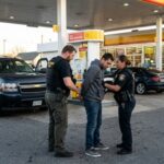 Camp Pendleton’s NEW Trap — Workers Swept Into Custody…. Police officers arresting a suspect at a gas station