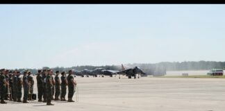Sundown Ceremony for the AV-8B Harrier II with Marines of (VMA) 223