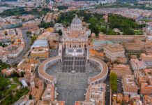 Heatwave Chaos: Europe Buckles Aerial view of St. Peter's Basilica and surrounding buildings in Vatican City