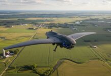 Cheap Drones Humble Billion‑Dollar Rockets A drone flying over a vast agricultural landscape