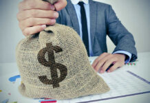 Crypto Windfall Inside The White House Person holding burlap bag with dollar sign.