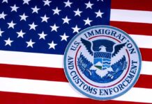 Abolish ICE? Senate Hopeful Drops Bomb U.S. immigration and customs enforcement seal on American flag