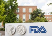 FDA building with department of health logos.