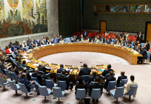 UN Security Council meeting in session, multiple representatives attending.